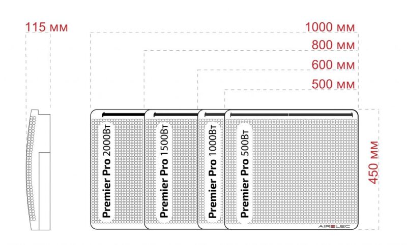 1000Вт Електричний обігрівач радіаторного (інфрачервоного) типу Premier PRO