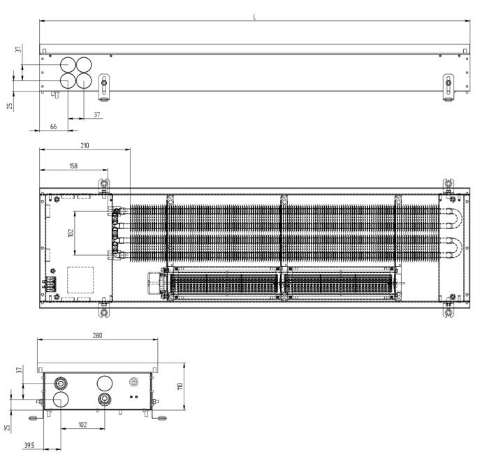 Радіатор опалення вбудований в підлогу Carrera 4SV2 (Black) 2 теп-ка 280.1750.110