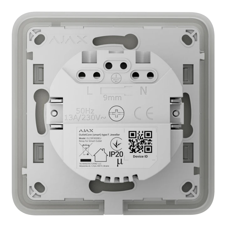 Розумна вбудована розетка з функцією моніторингу споживання електроенергії Ajax Outlet [type F] Jeweller Olive
