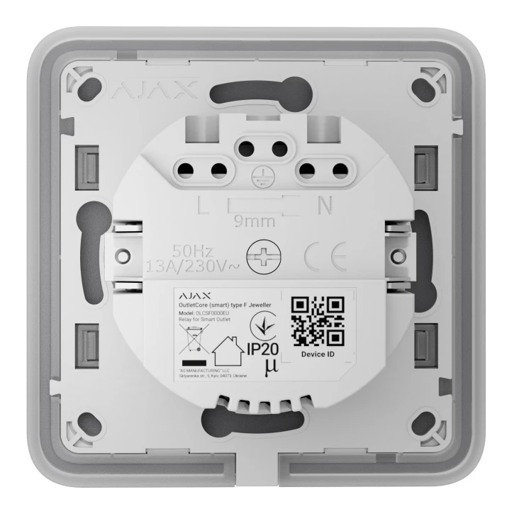 Розумна вбудована розетка з функцією моніторингу споживання електроенергії Ajax Outlet [type F] Jeweller Graphite
