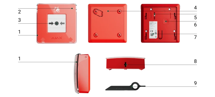 Бездротова настінна кнопка для активації пожежної тривоги вручну Ajax ManualCallPoint (Red)Jeweller (Для житлових обʼєктів)