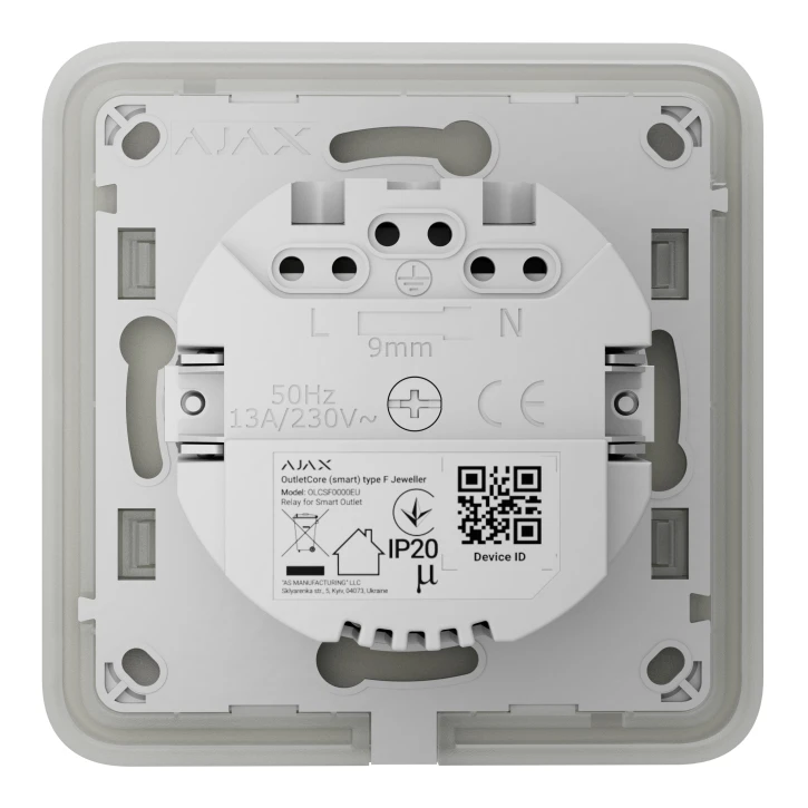Розумна вбудована розетка з функцією моніторингу споживання електроенергії Ajax Outlet [type F] Jeweller Oyster