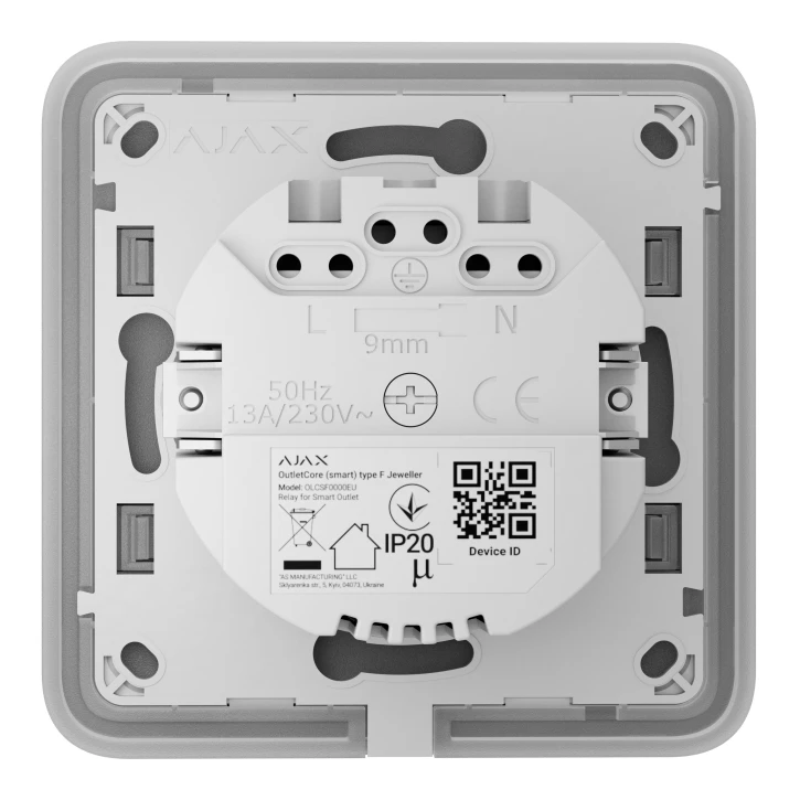 Розумна вбудована розетка з функцією моніторингу споживання електроенергії Ajax Outlet [type F] Jeweller Black