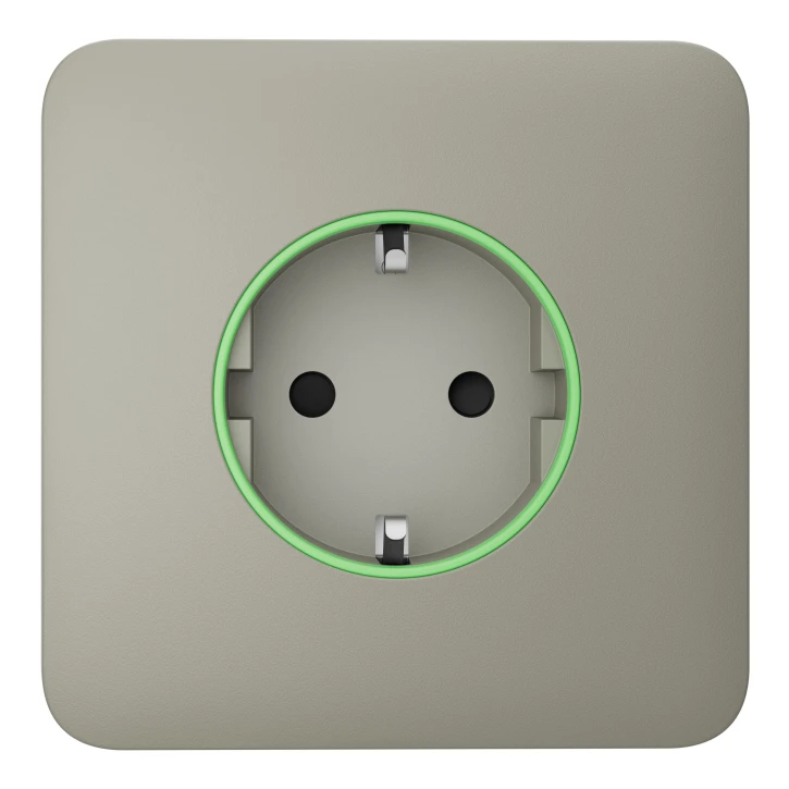 Розумна вбудована розетка з функцією моніторингу споживання електроенергії Ajax Outlet [type F] Jeweller Olive