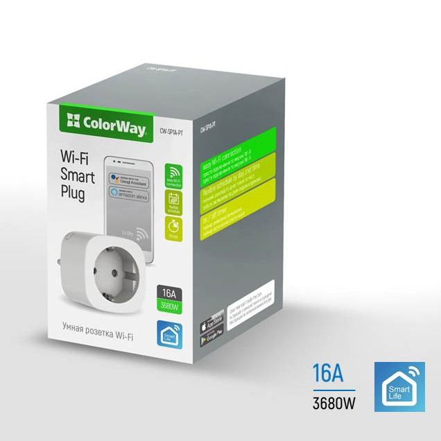 Розумна Wi-Fi розетка ColorWay (16A / 3680Вт) одинарна