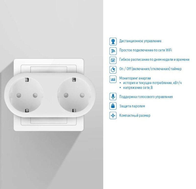 Розумна Wi-Fi розетка ColorWay (16A / 3680Вт) подвійна