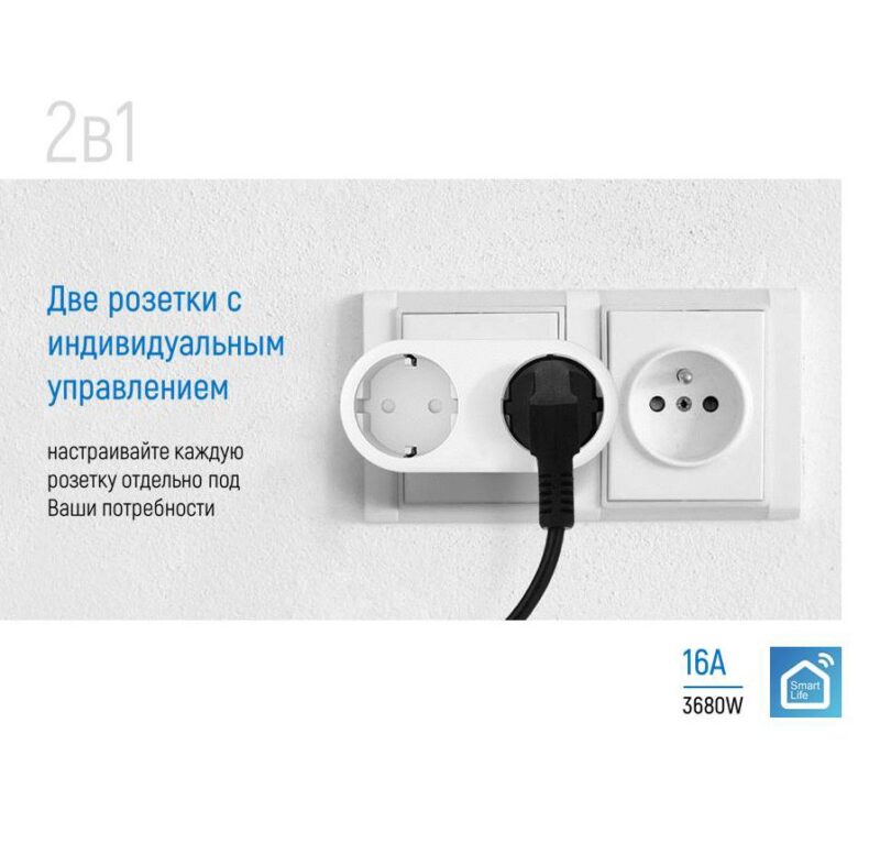 Розумна Wi-Fi розетка ColorWay (16A / 3680Вт) подвійна