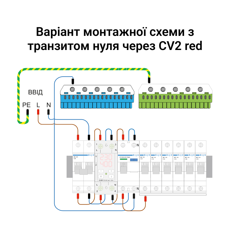 Реле напруги з контролем струму ZUBR CV2-32 red
