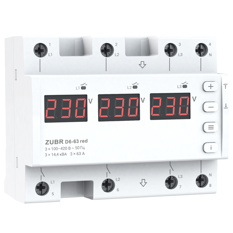 Реле напруги ZUBR D6-63 red