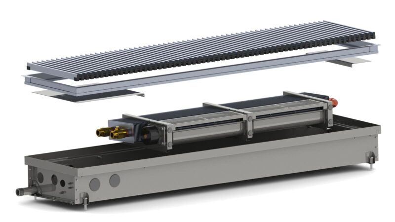 Водяний внутрішньопідлоговий конвектор з вентилятором Carrera SV Hydro, 250×2250×105 мм, корпус з нержавіючої сталі
